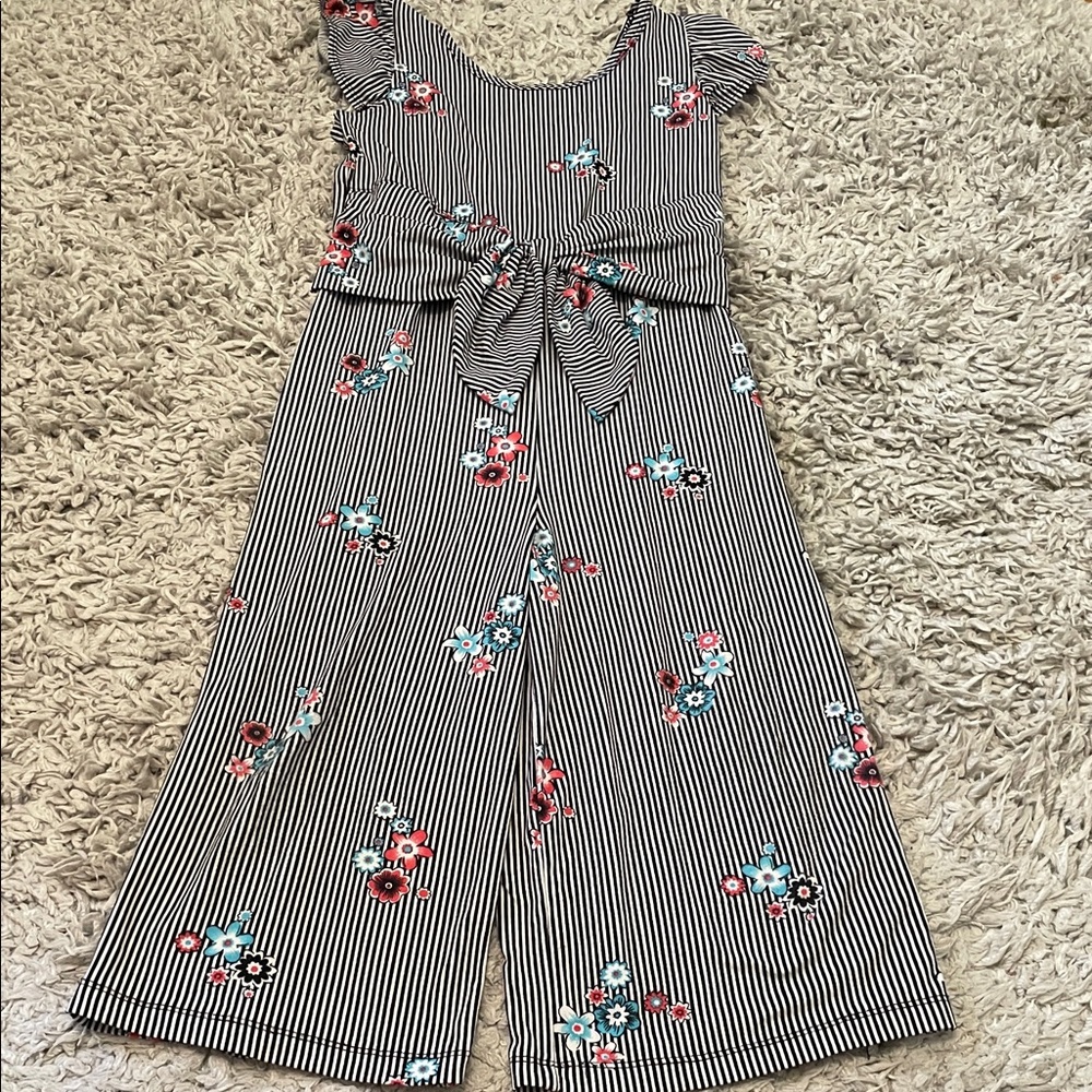 Wonder Nation Striped Floral Jumpsuit, Size M (7-8)